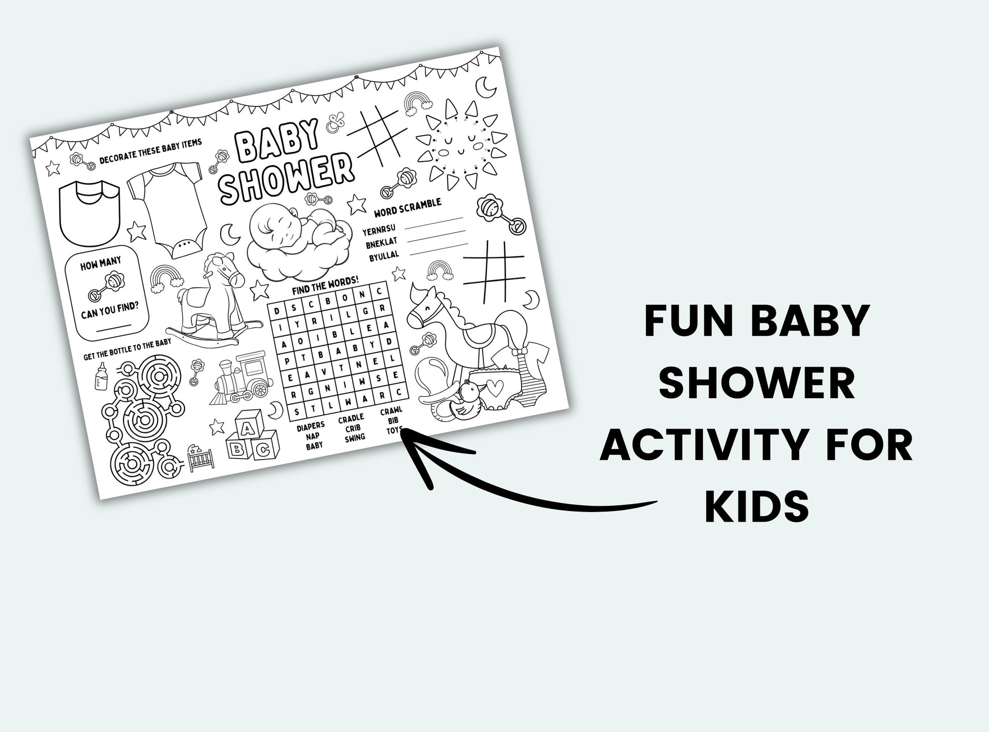 printable baby shower activity placemats.