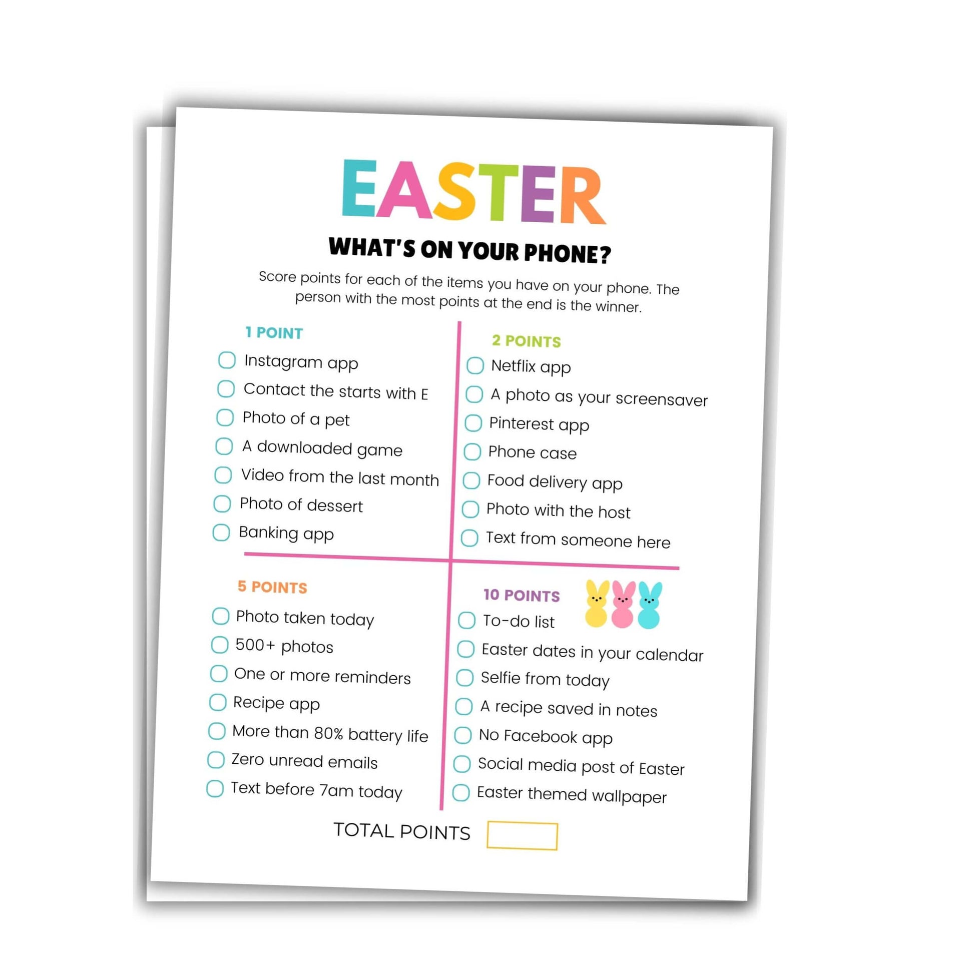 what's on your phone easter game.