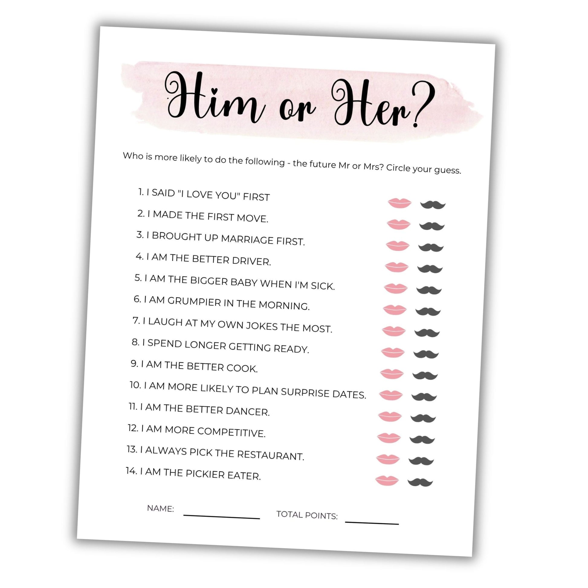 him or her bachelorette game