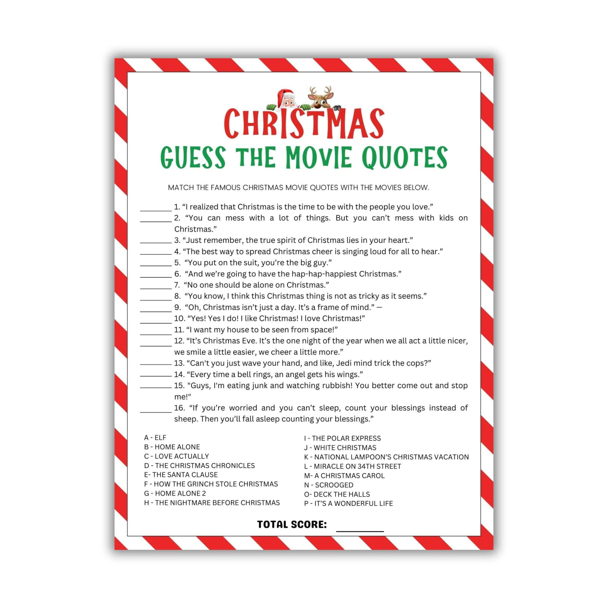 Printable Christmas Movie Quote Trivia Game