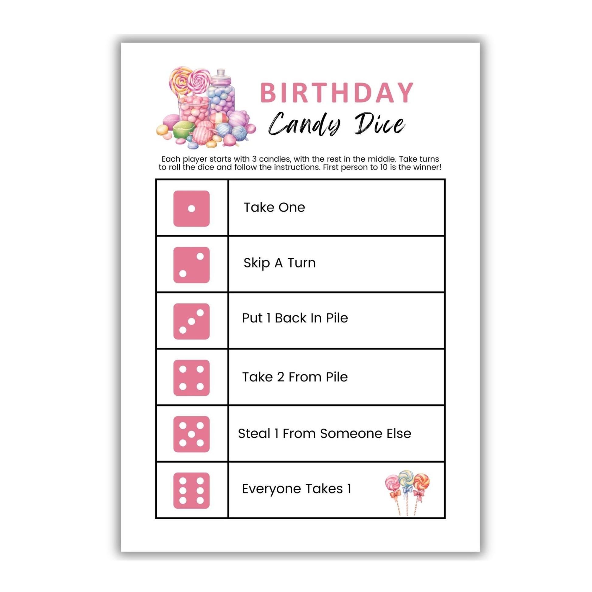 Birthday Candy Dice Game - Simplify Create Inspire