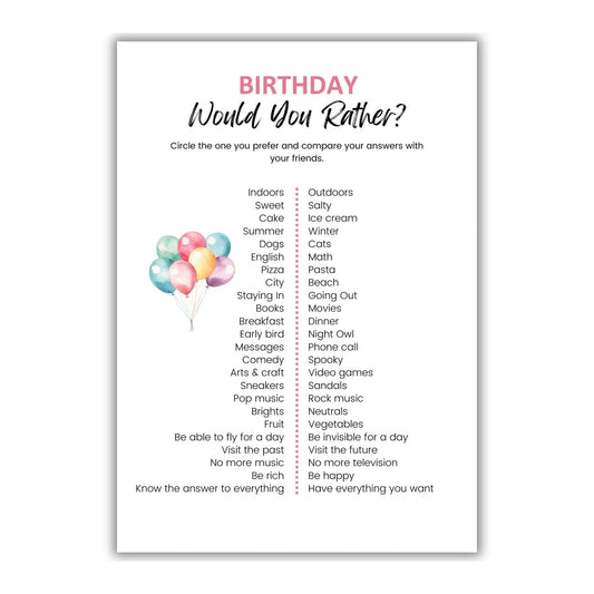Would You Rather Birthday Party Game - Simplify Create Inspire