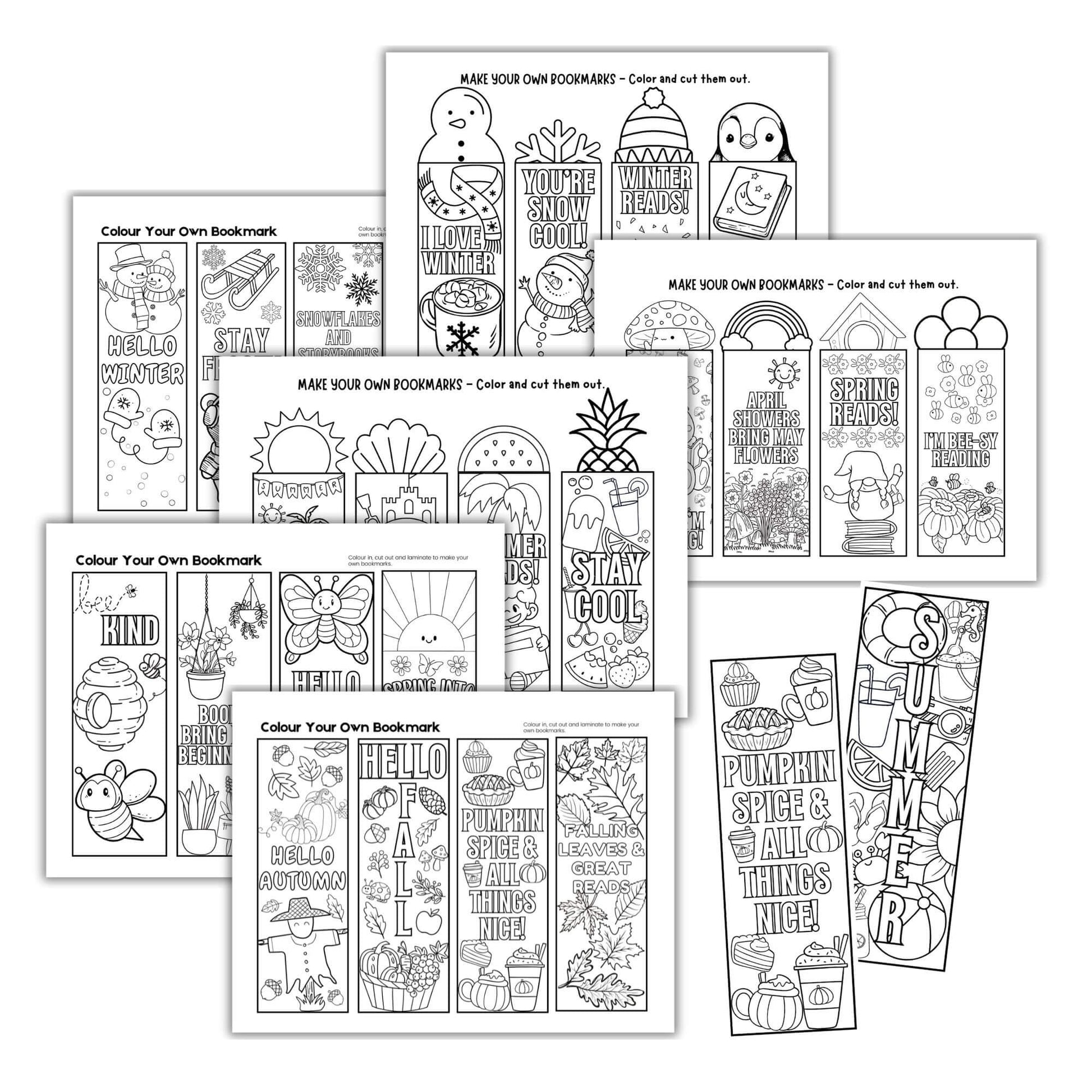 Printable Four Season Colouring Bookmarks