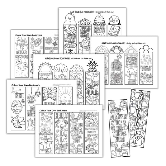 Printable Four Season Colouring Bookmarks