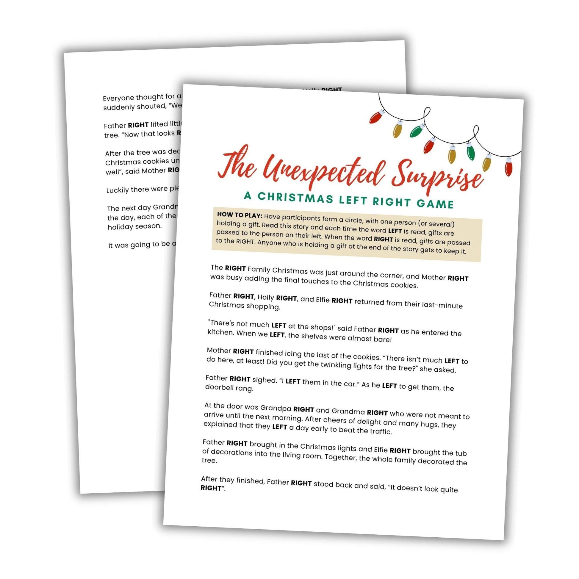 Christmas Left Right Game - The Unexpected Surprise - Simplify Create Inspire