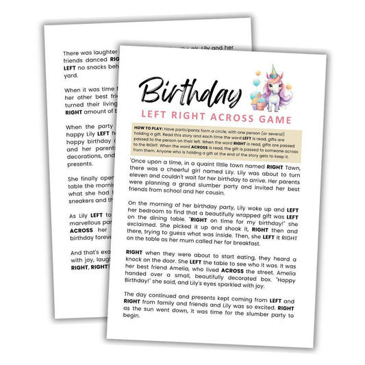 Birthday Left Right Across Party Game - Simplify Create Inspire