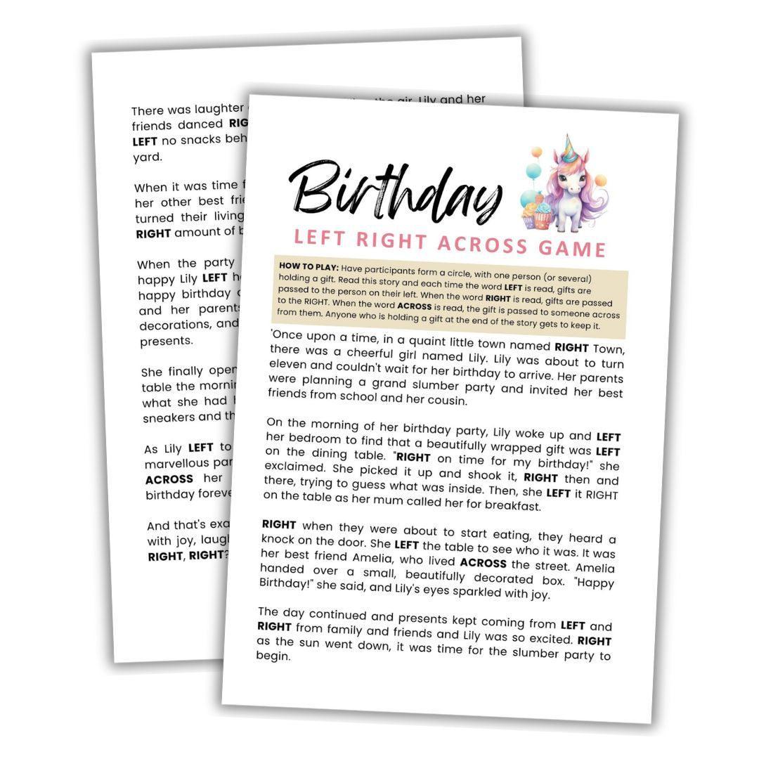 Birthday Left Right Across Party Game - Simplify Create Inspire