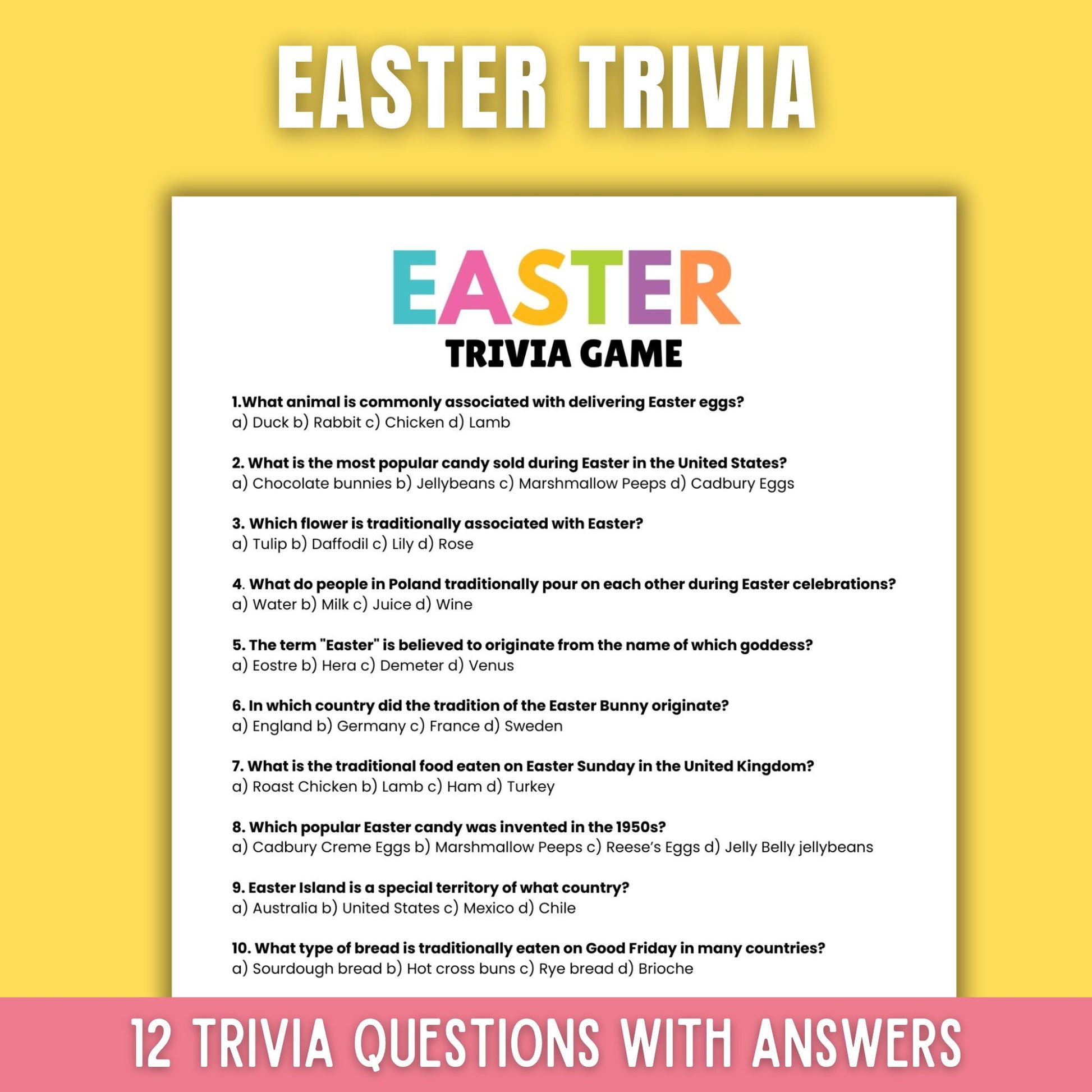 printable easter trivia game.