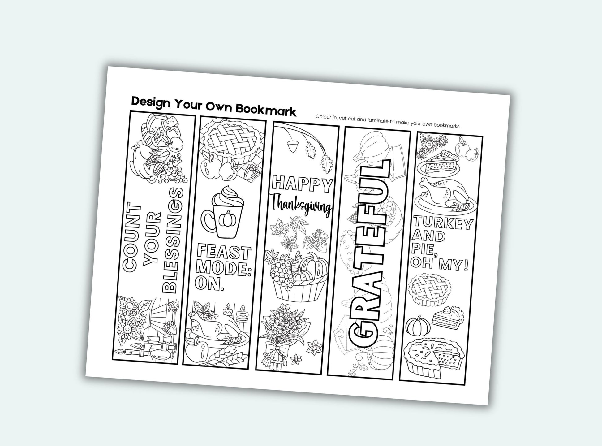 Printable Thanksgiving Colouring Bookmarks