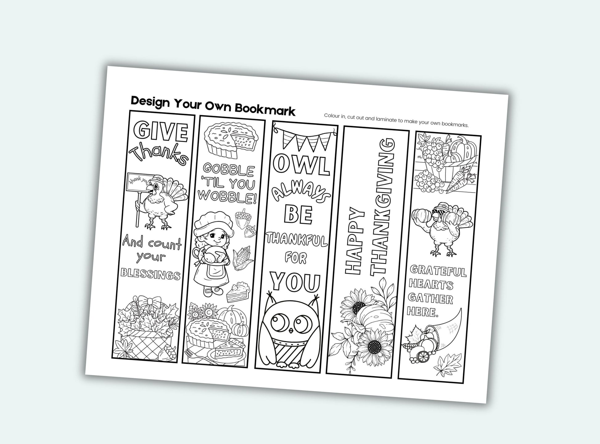 Printable Thanksgiving Colouring Bookmarks