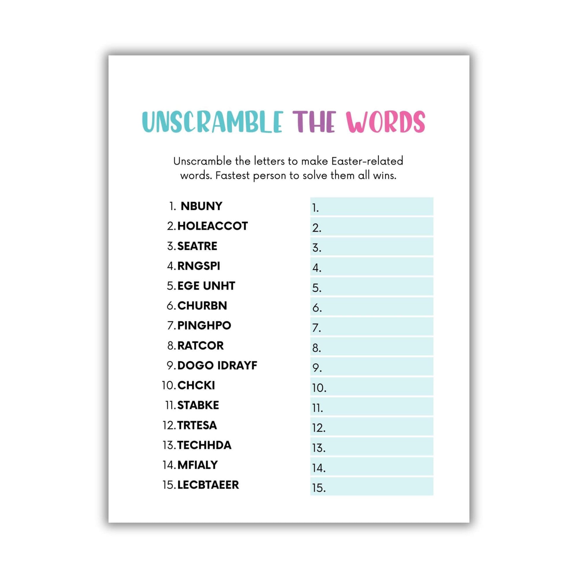 Printable Easter Unscramble Game