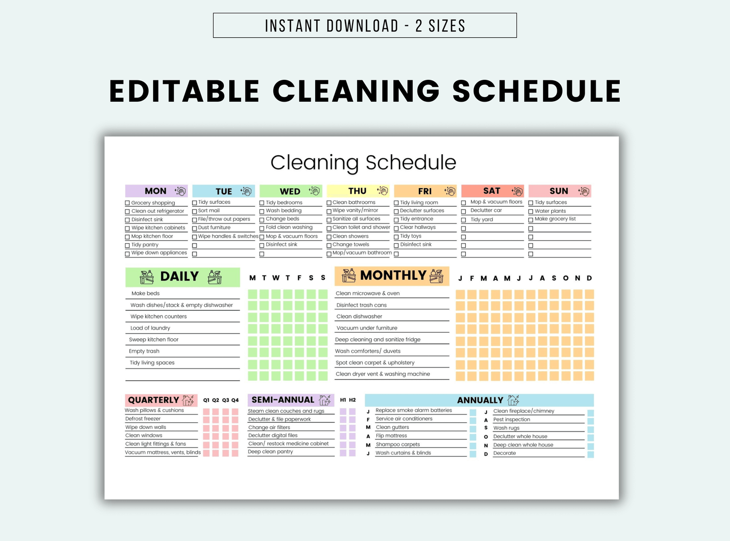 Editable Cleaning Schedule