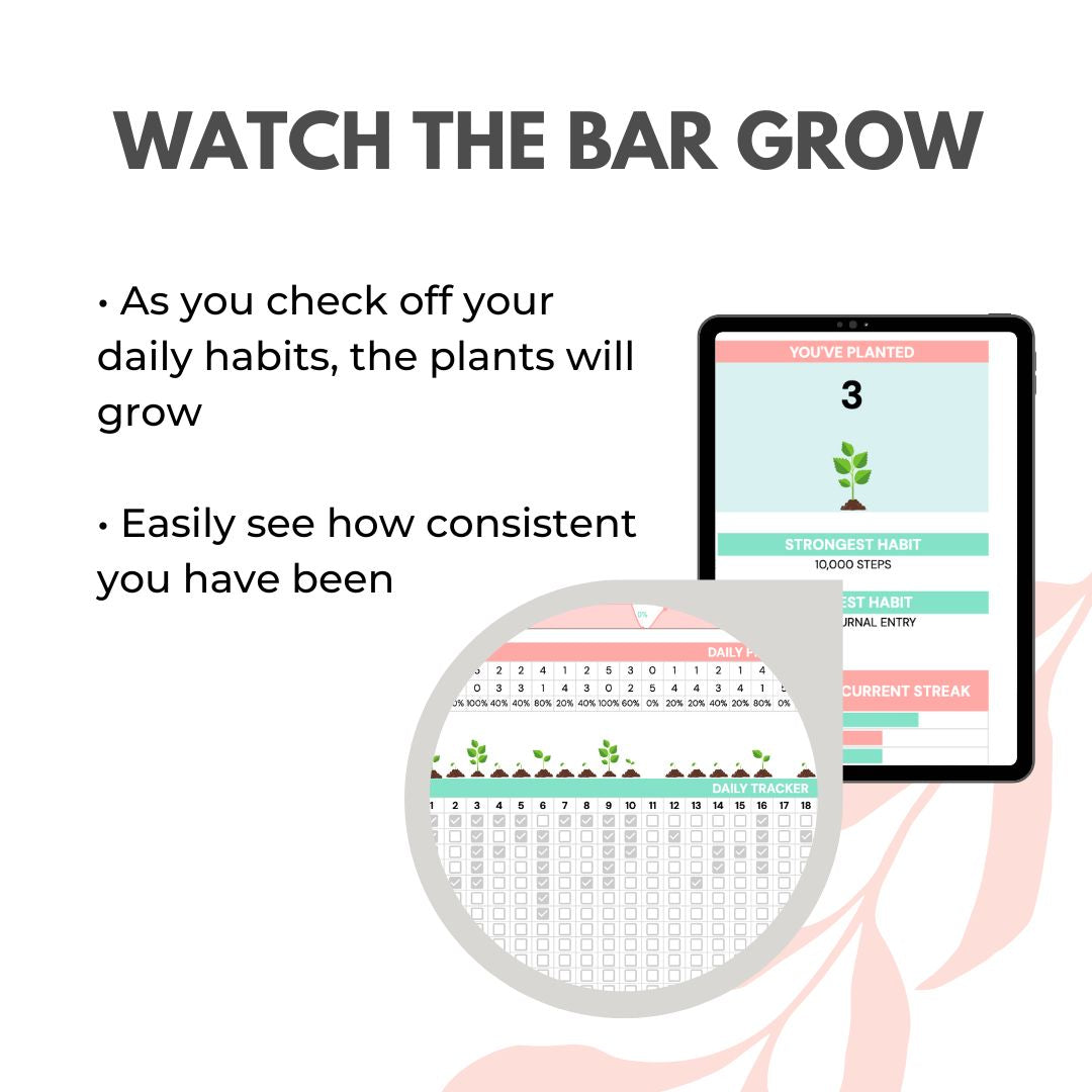 Monthly Habit Tracker Spreadsheet With Growing Plants