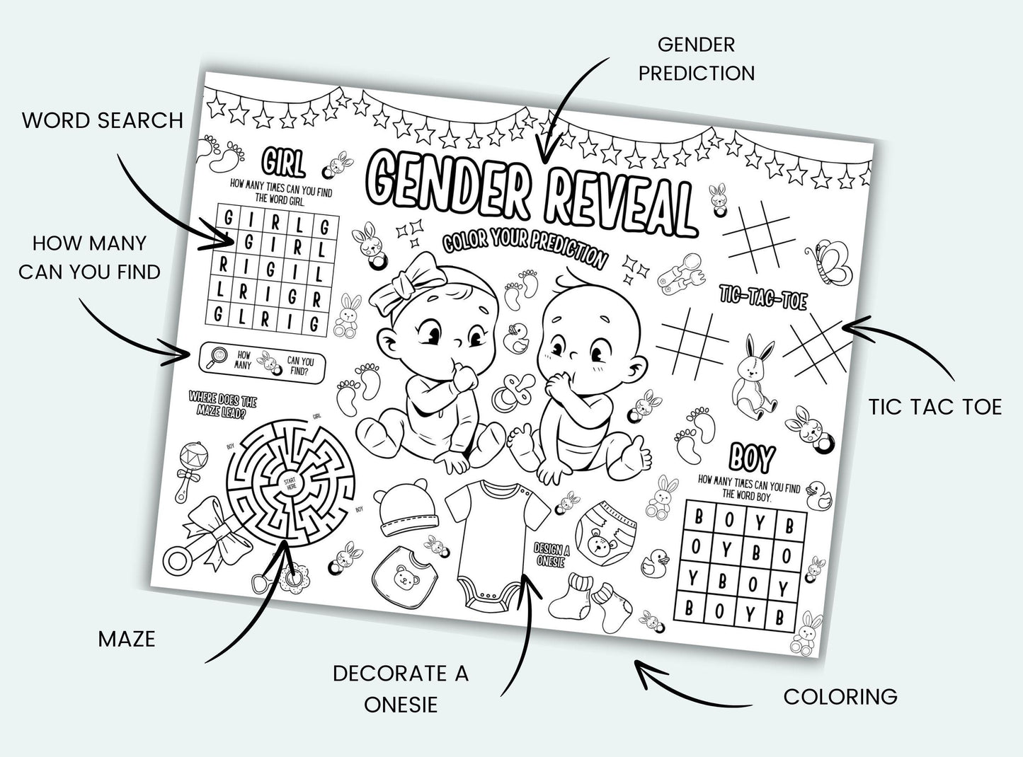 Gender Reveal Activity Placemat