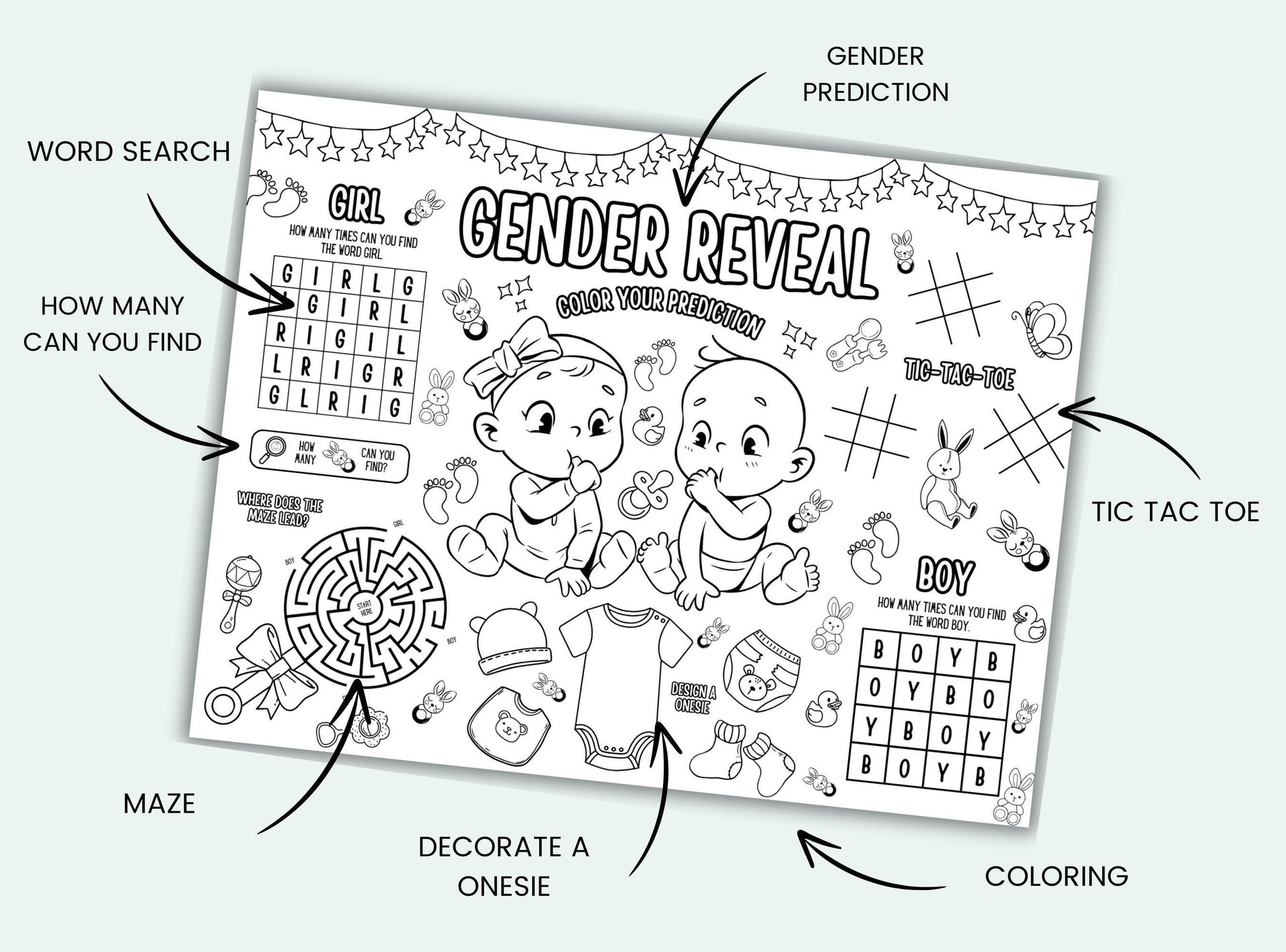 Gender Reveal Activity Placemat