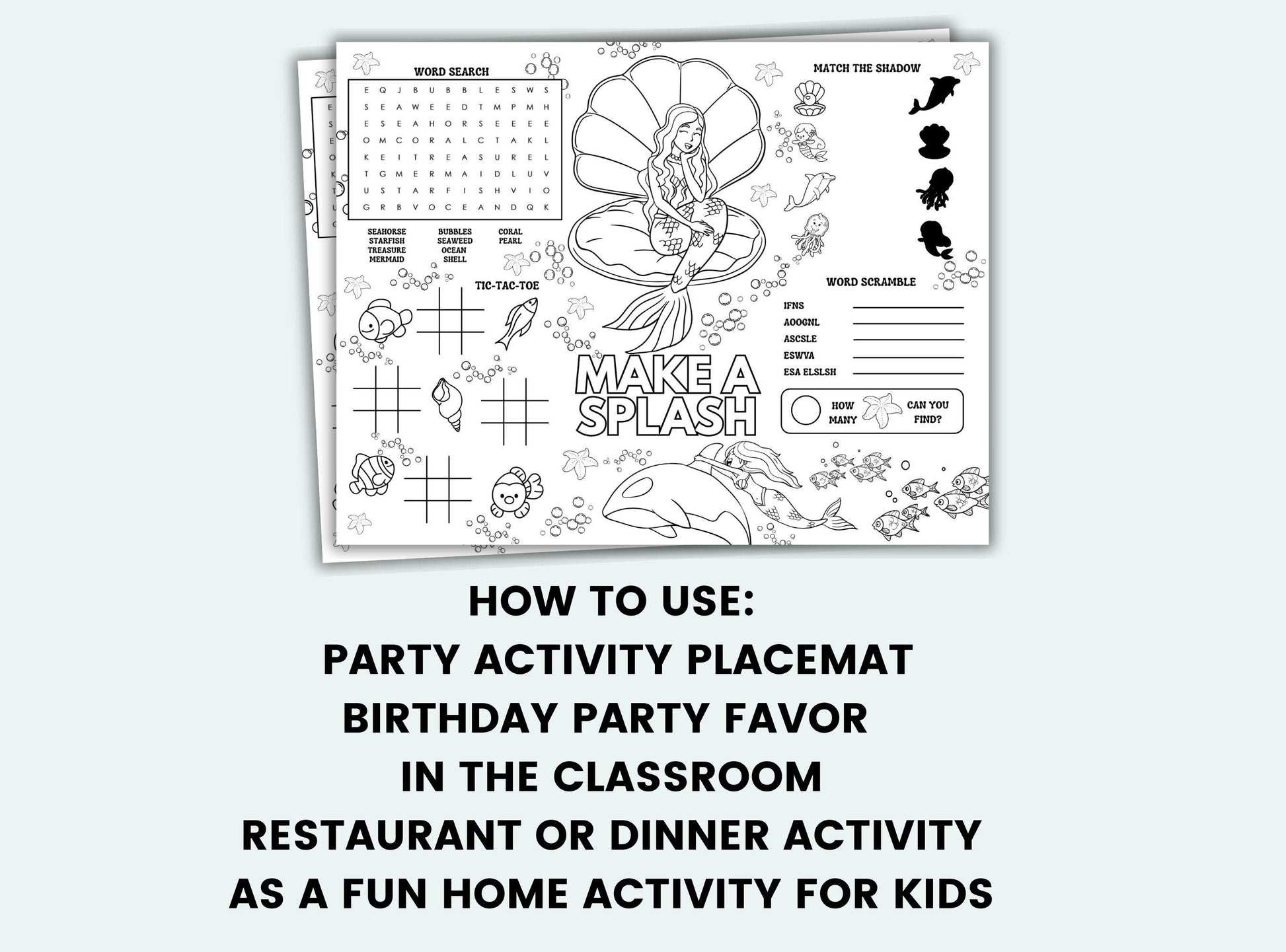 Mermaid Party Activity Placemat