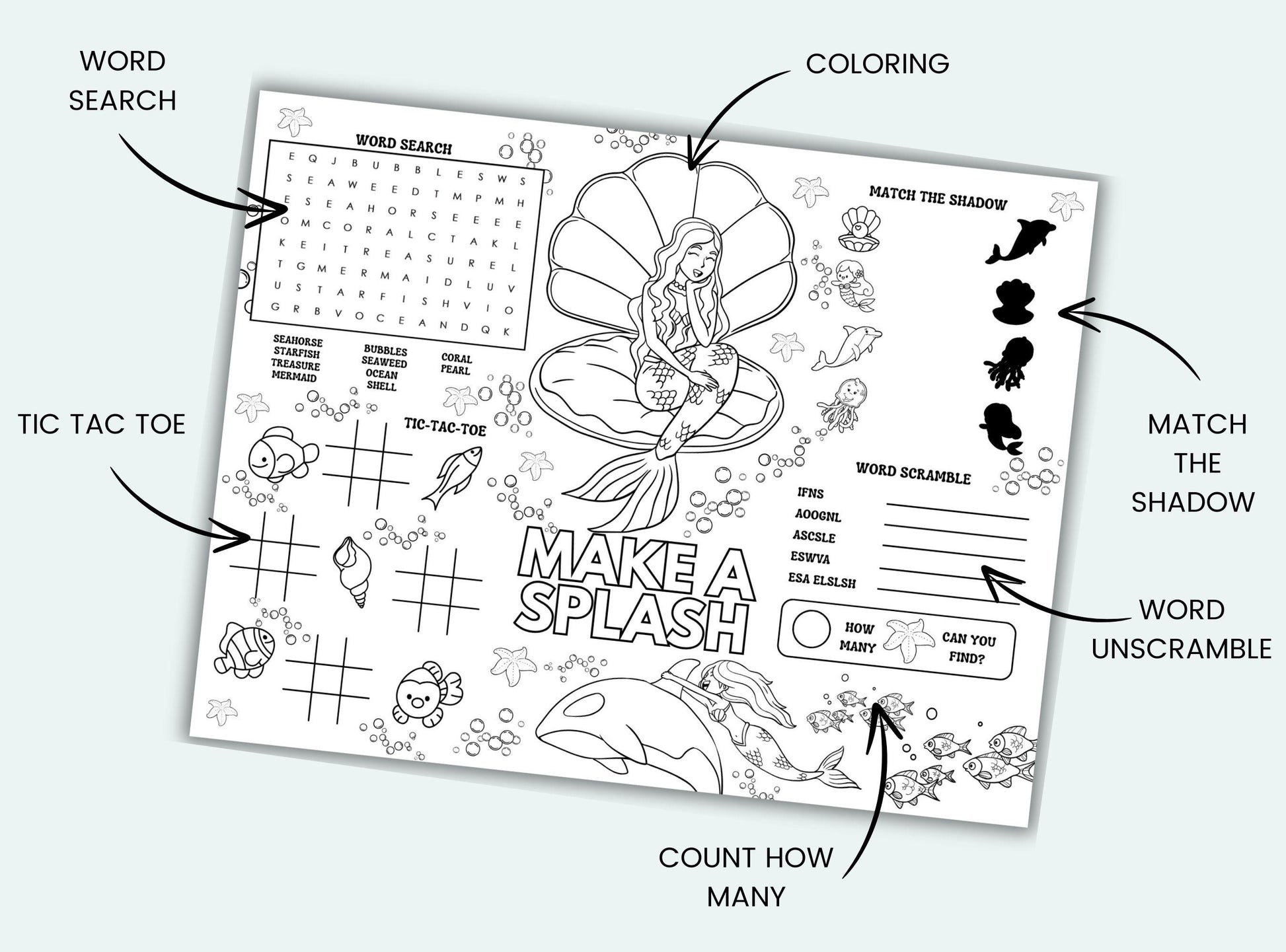 Mermaid Party Activity Placemat