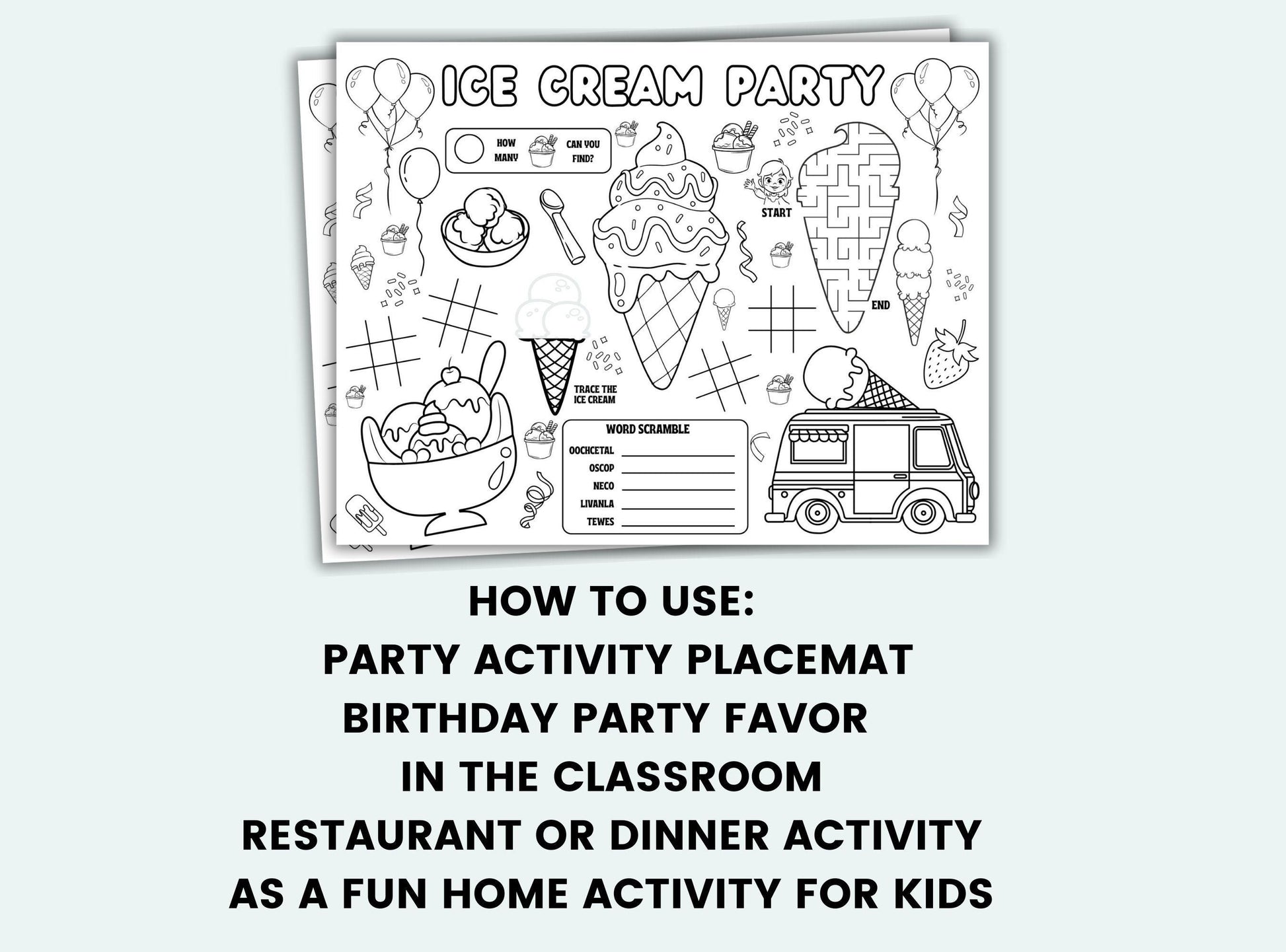 Ice Cream Party Activity Placemat