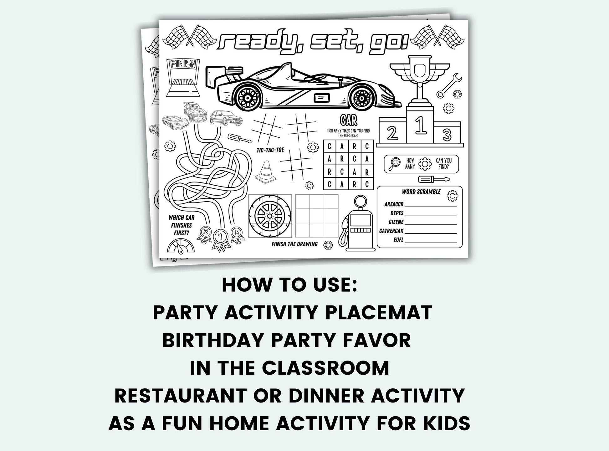 Race Car Party Activity Placemat