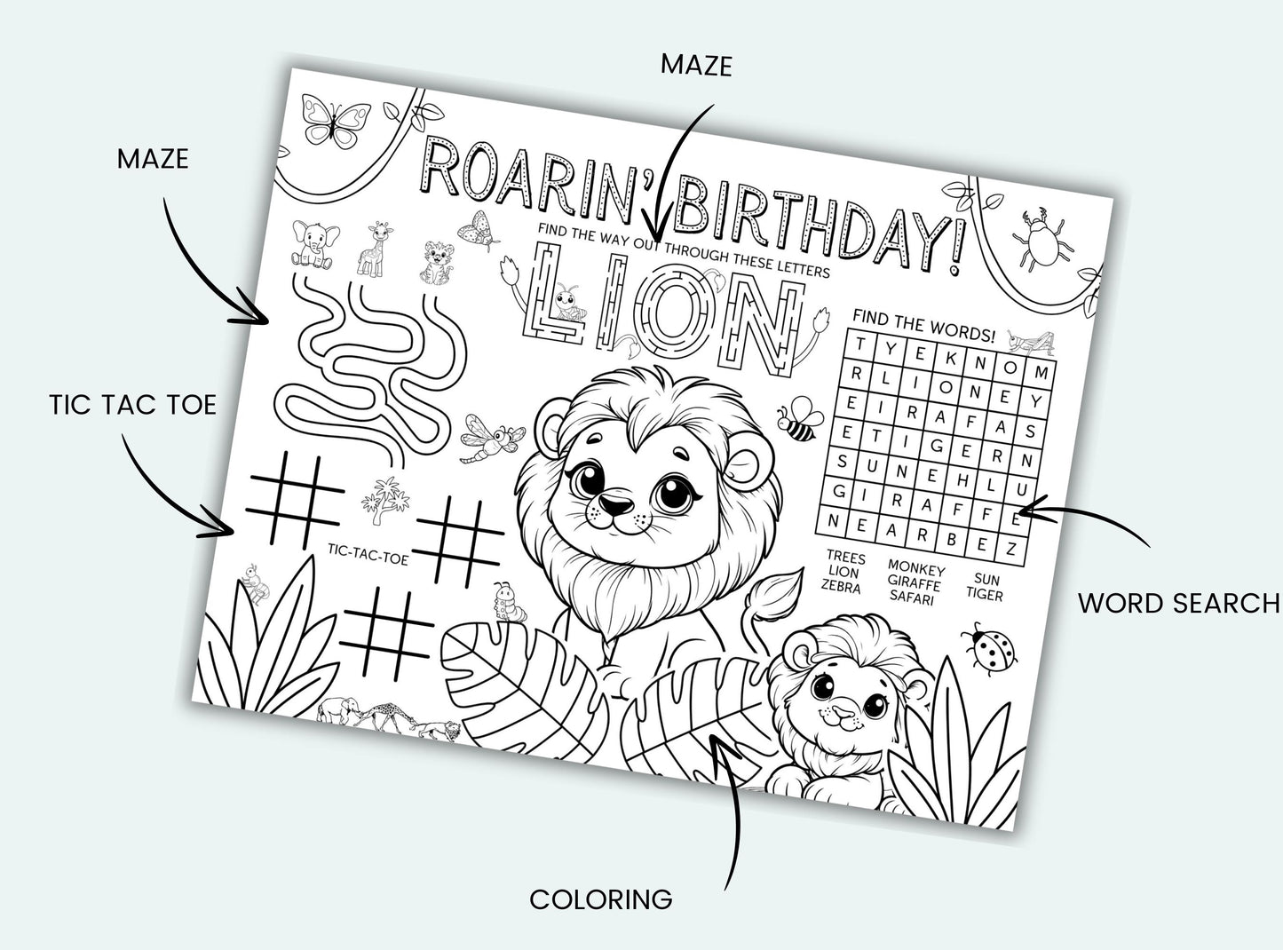 Safari Party Activity Placemat