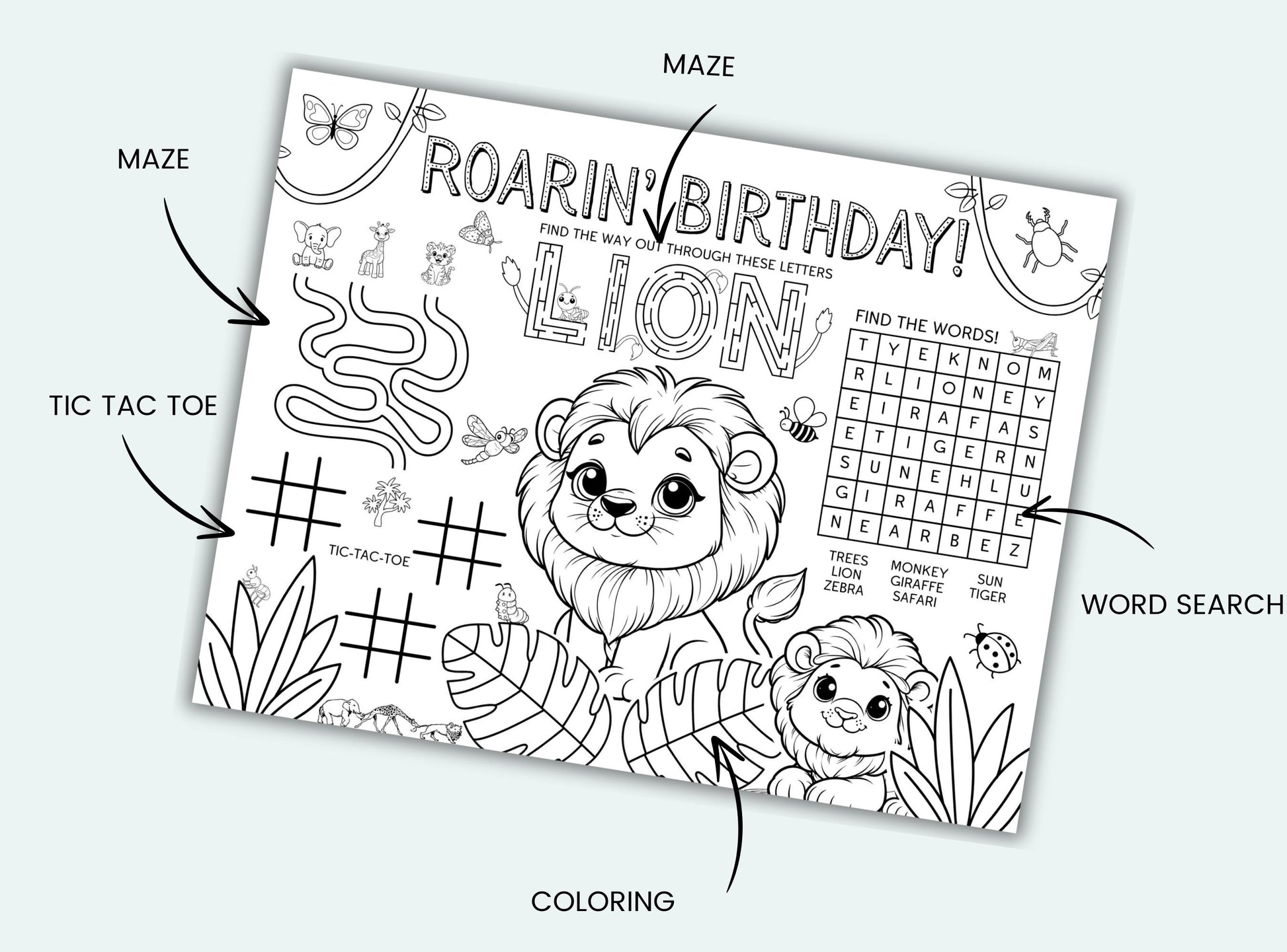 Safari Party Activity Placemat