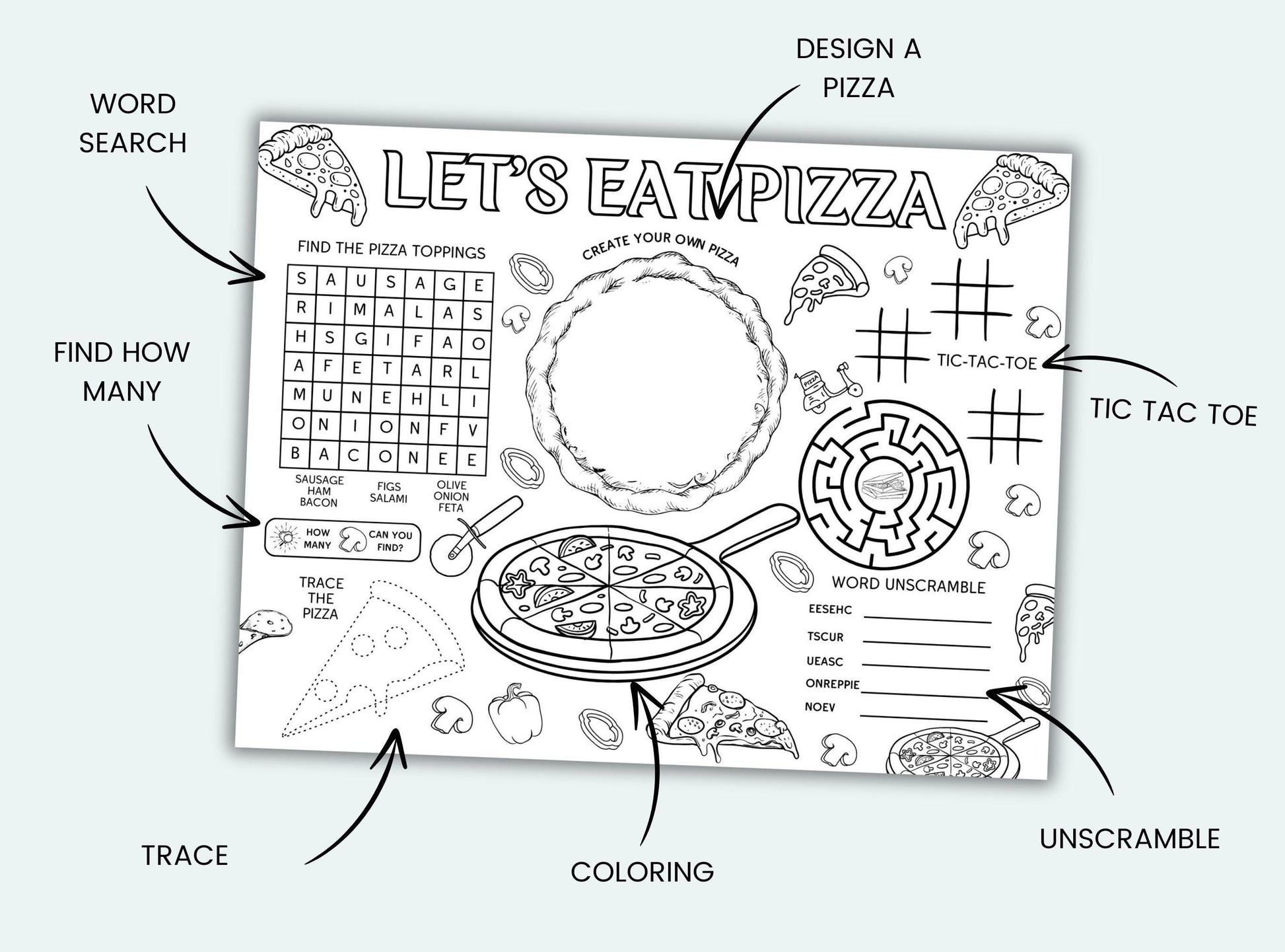 Pizza Party Activity Placemat