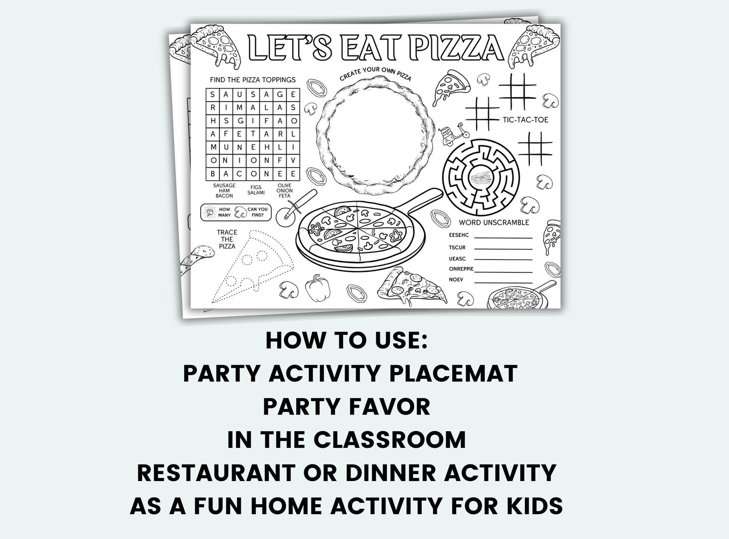 Pizza Party Activity Placemat
