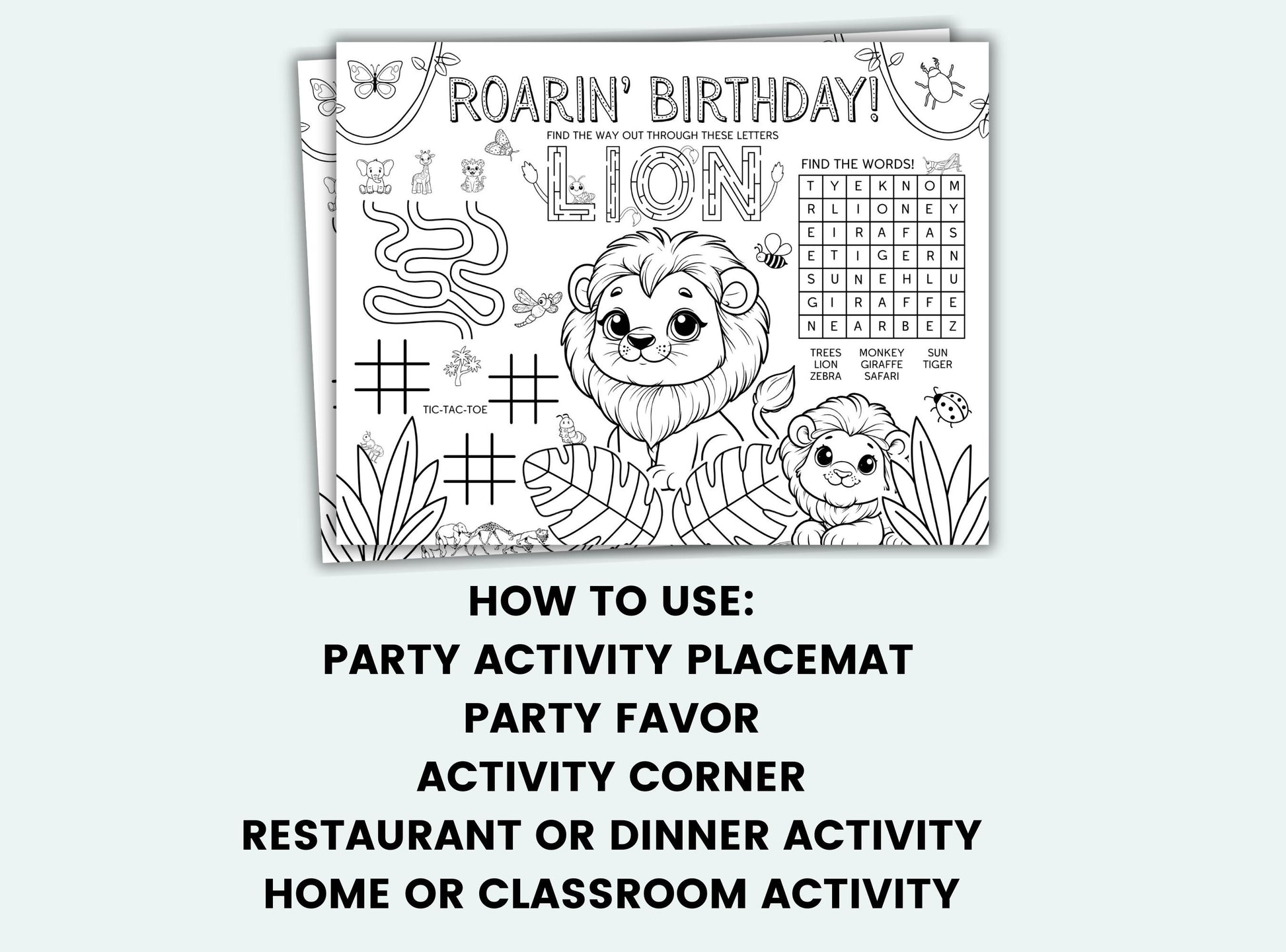 Safari Party Activity Placemat