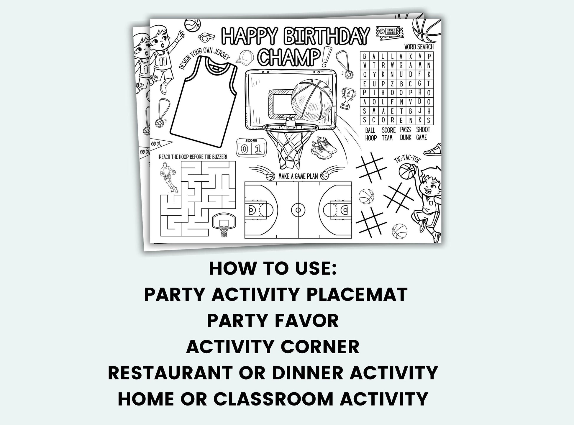Basketball Party Activity Placemat