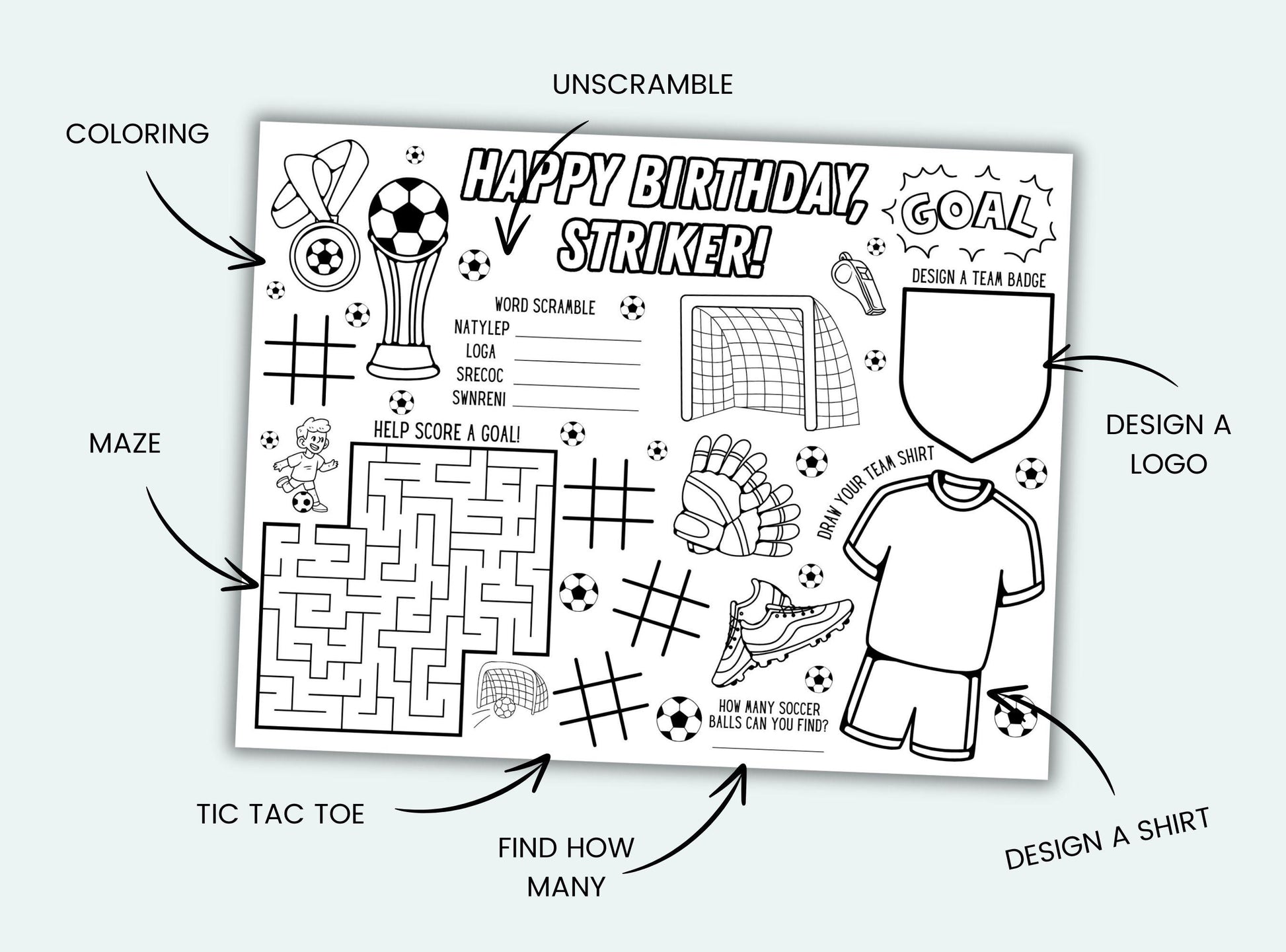 Soccer Party Activity Placemat