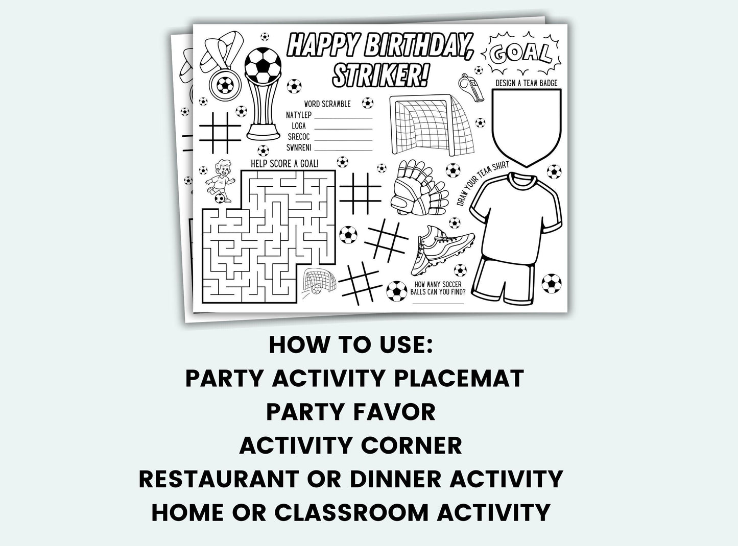 Soccer Party Activity Placemat