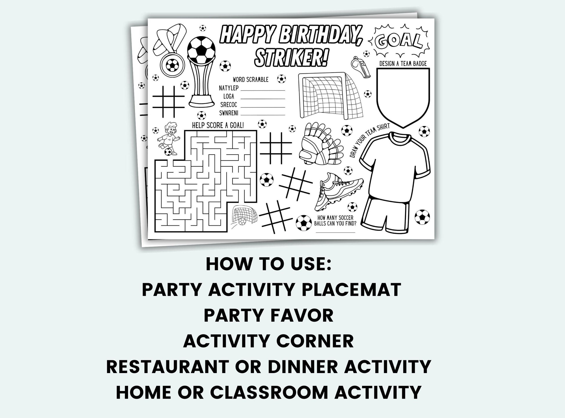 Soccer Party Activity Placemat