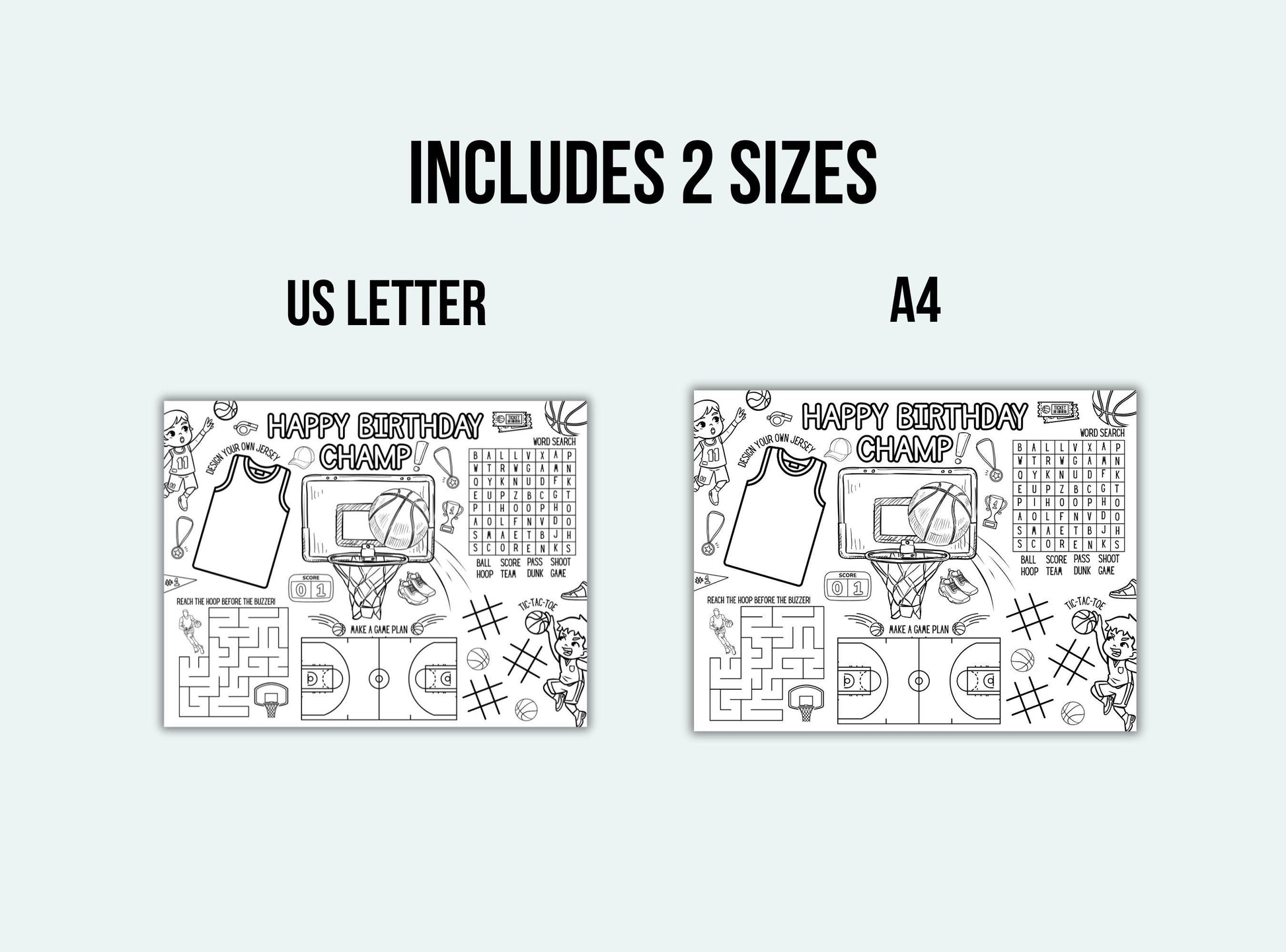 Basketball Party Activity Placemat