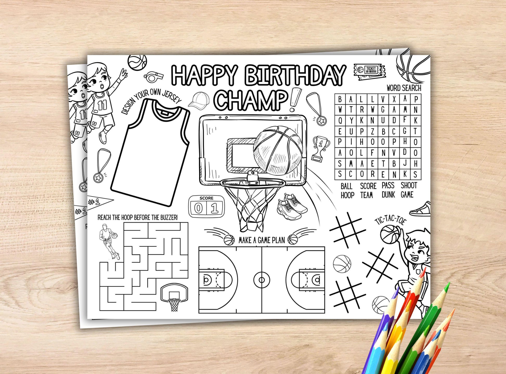 Basketball Party Activity Placemat