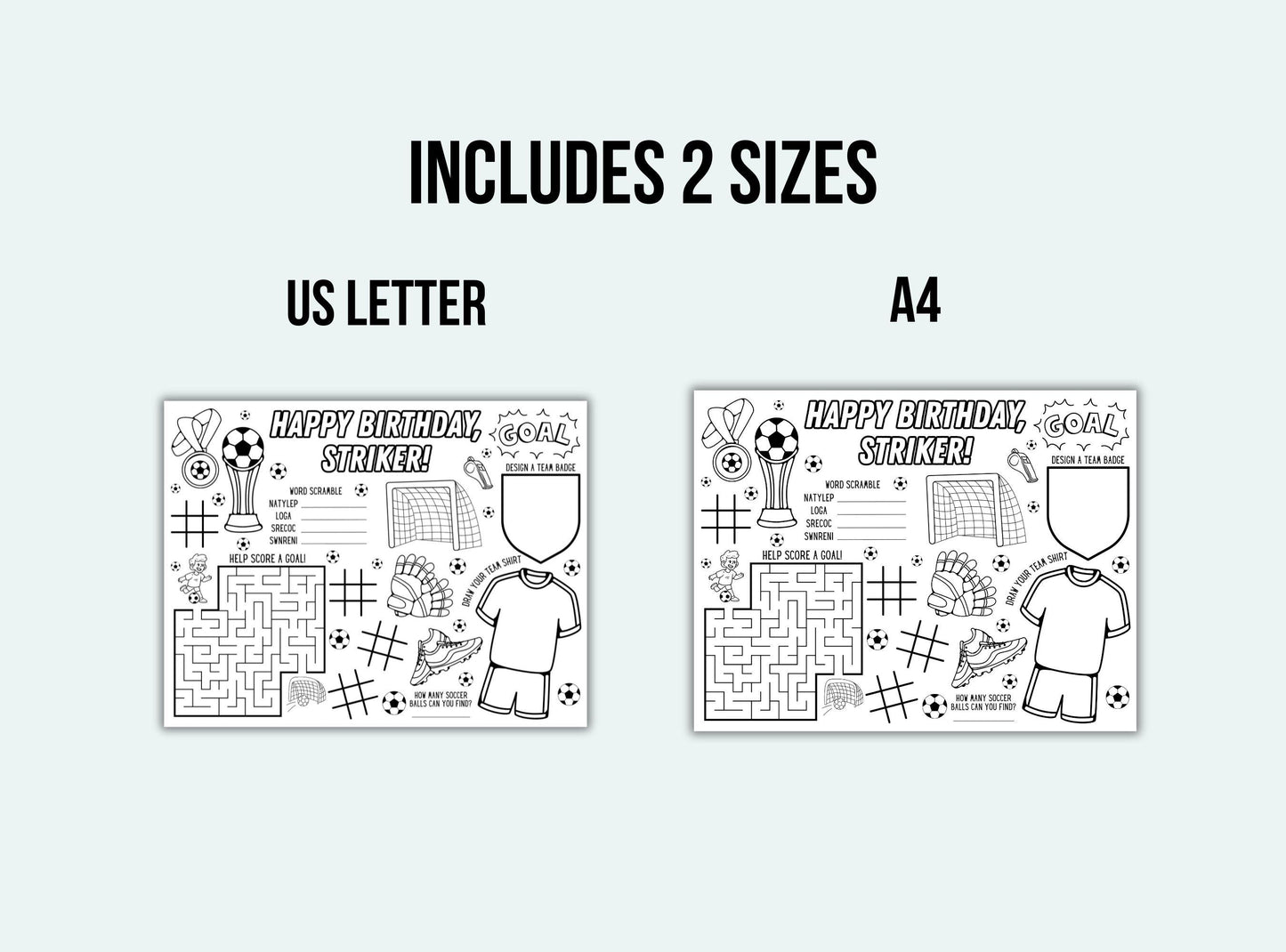 Soccer Party Activity Placemat