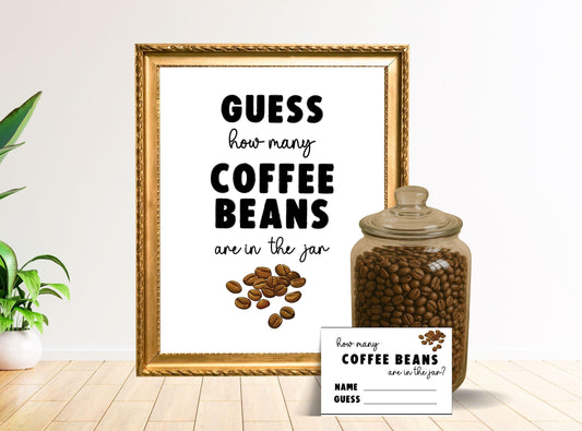 Decorative sign with coffee beans and a jar on a wooden surface.