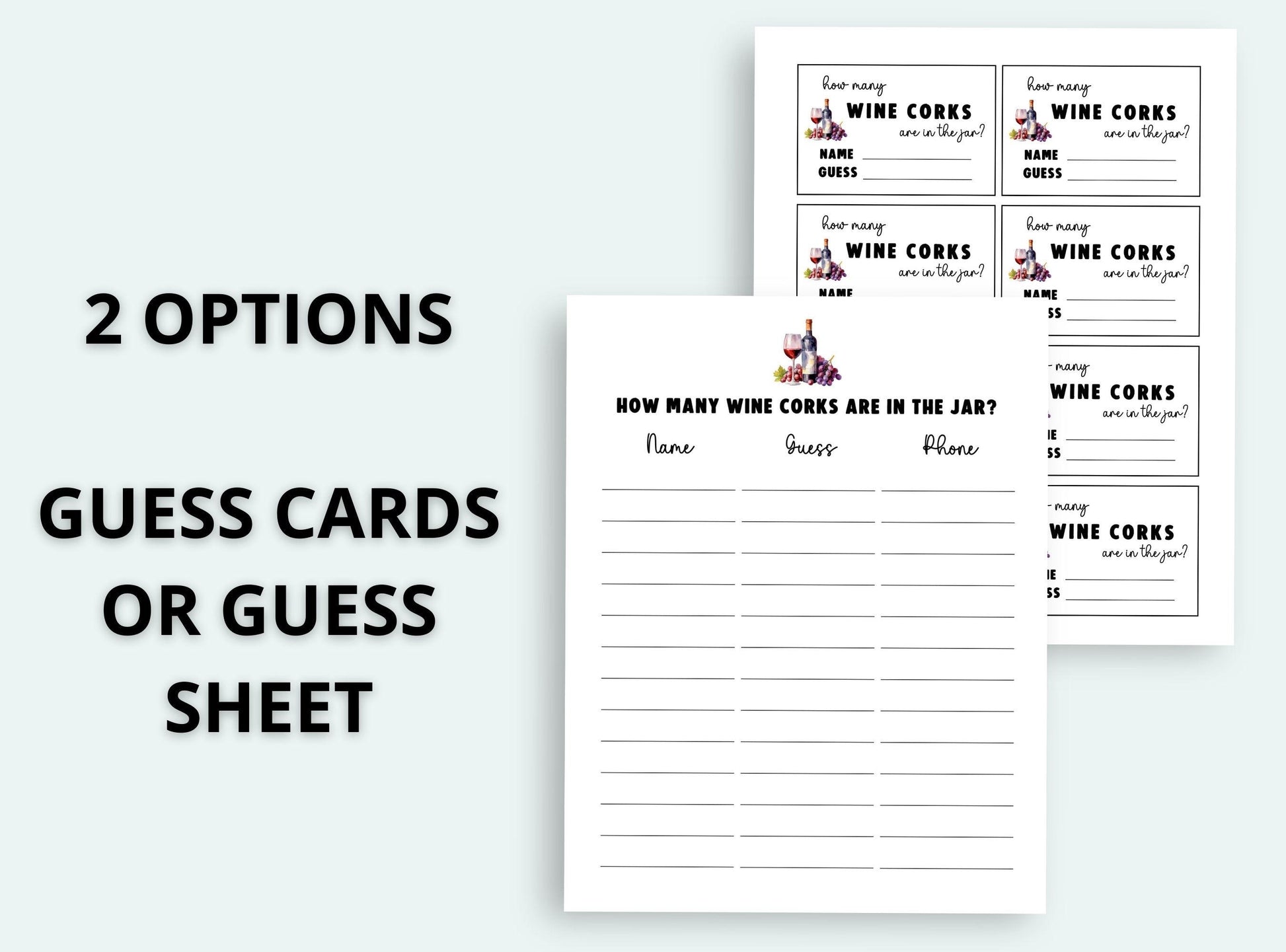 Guess cards or guess sheet with text on a white background