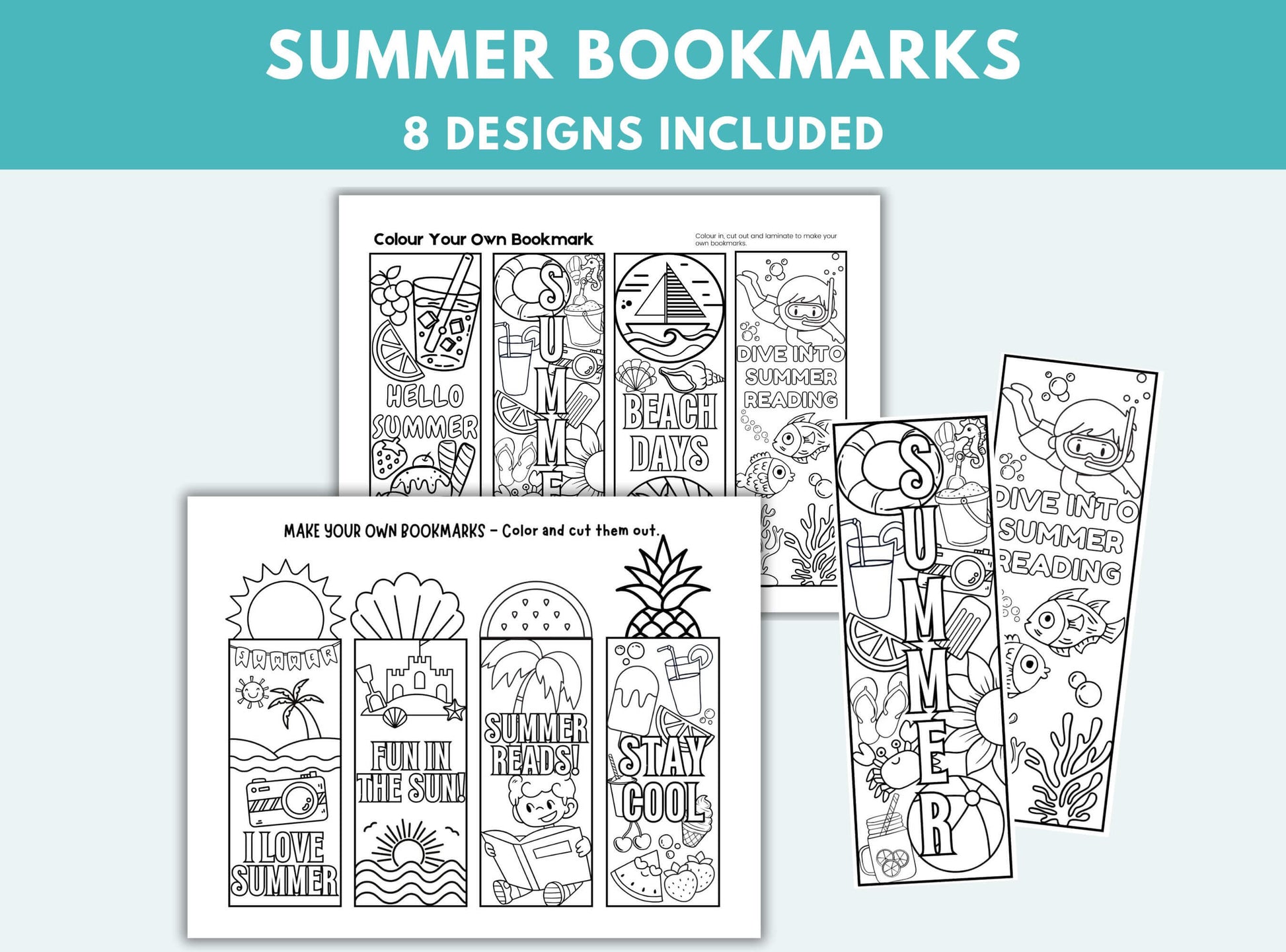 Printable Summer Colouring Bookmarks