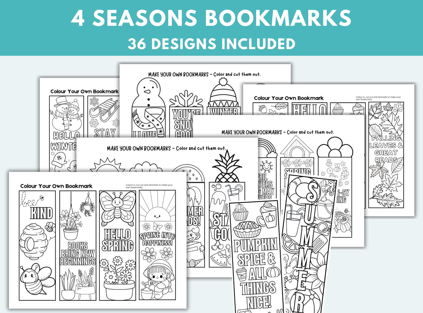 Printable Four Season Colouring Bookmarks