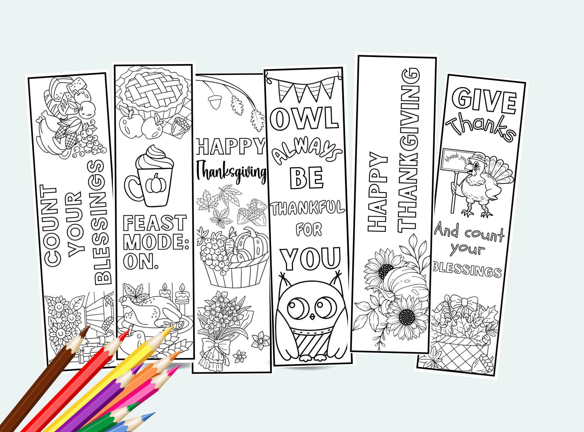 Printable Thanksgiving Colouring Bookmarks