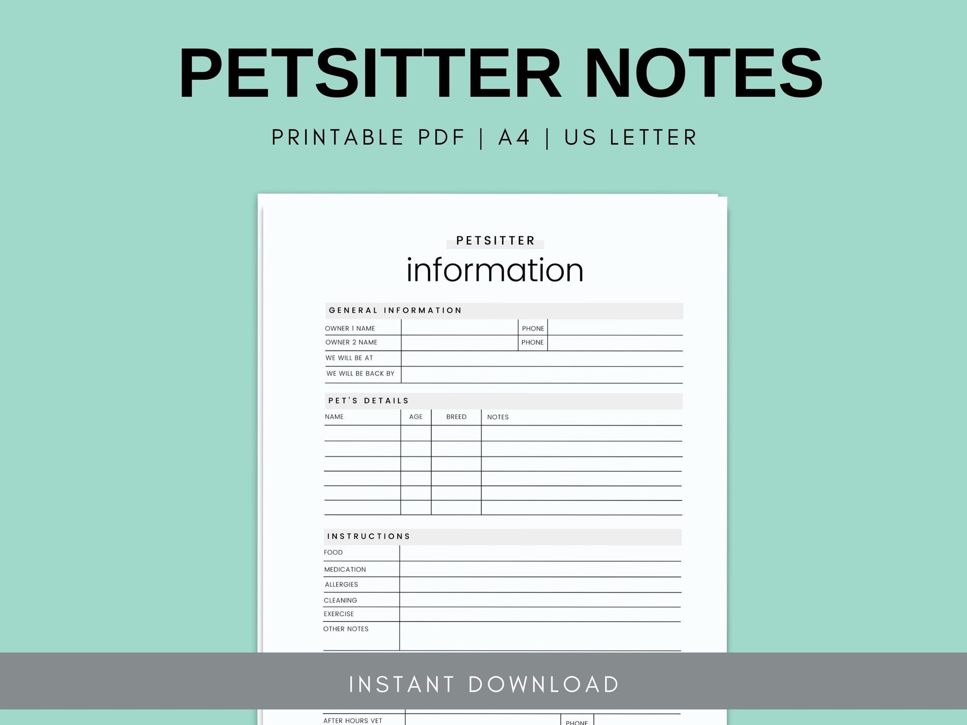 Pet Sitter Instructions Form - Simplify Create Inspire