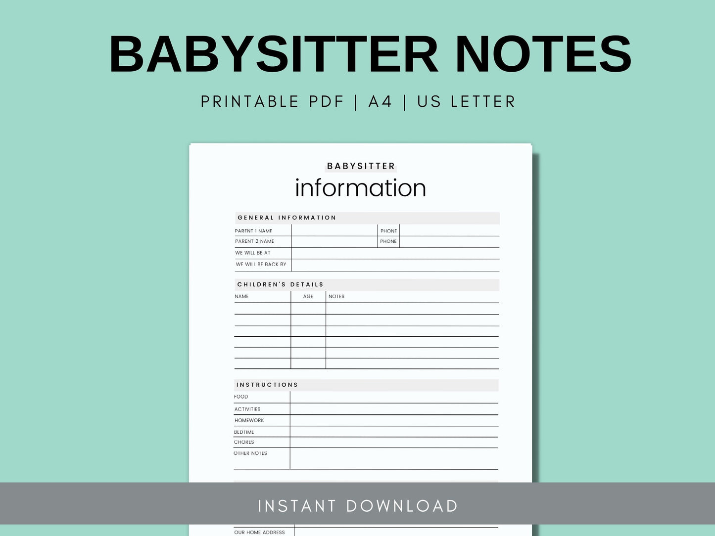 Babysitter Checklist & Notes - Simplify Create Inspire