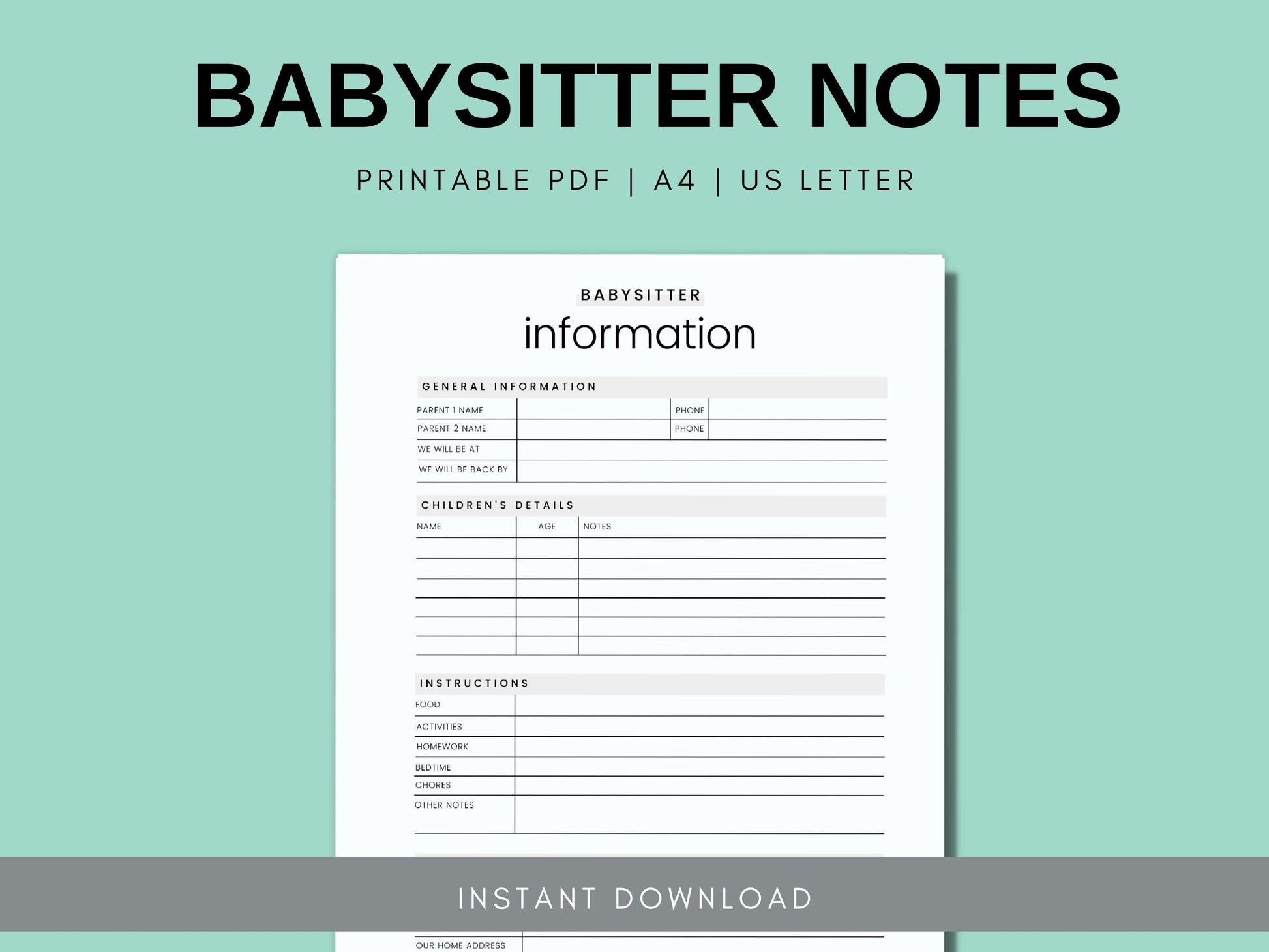Babysitter Checklist & Notes - Simplify Create Inspire