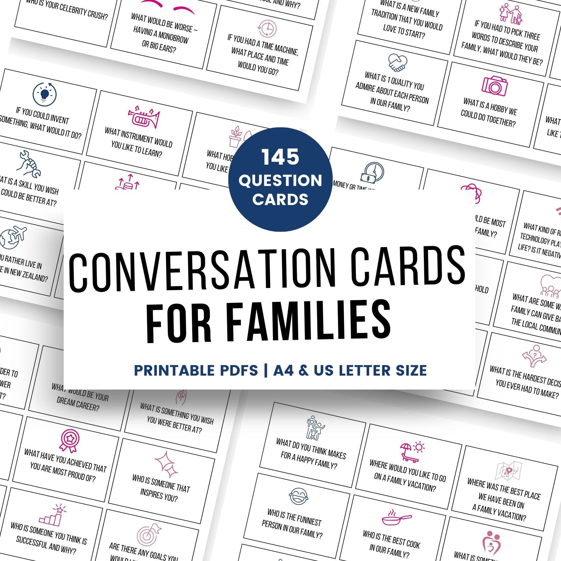 Family Conversation Cards - 145 Conversation Starters - Simplify Create Inspire