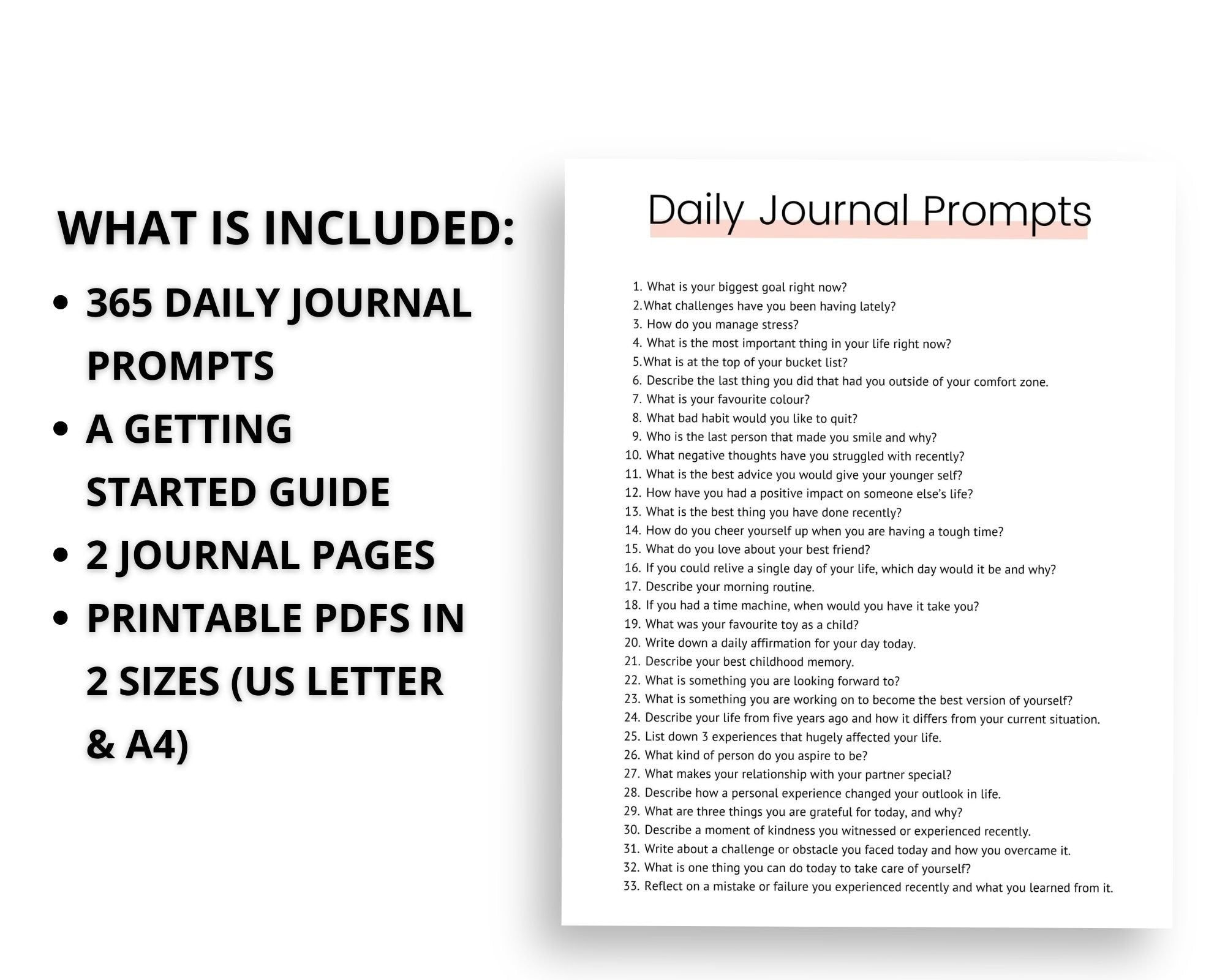 Create Daily Prompt 365 Daily Journal Prompts Bundle – Simplify Create Inspire