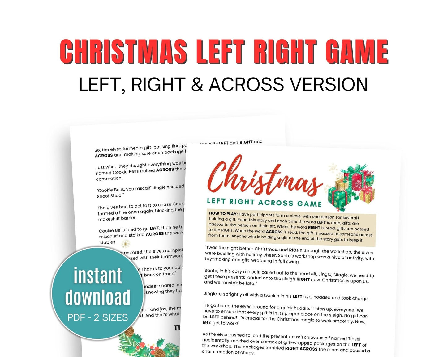 Christmas Left Right Across Game - Simplify Create Inspire