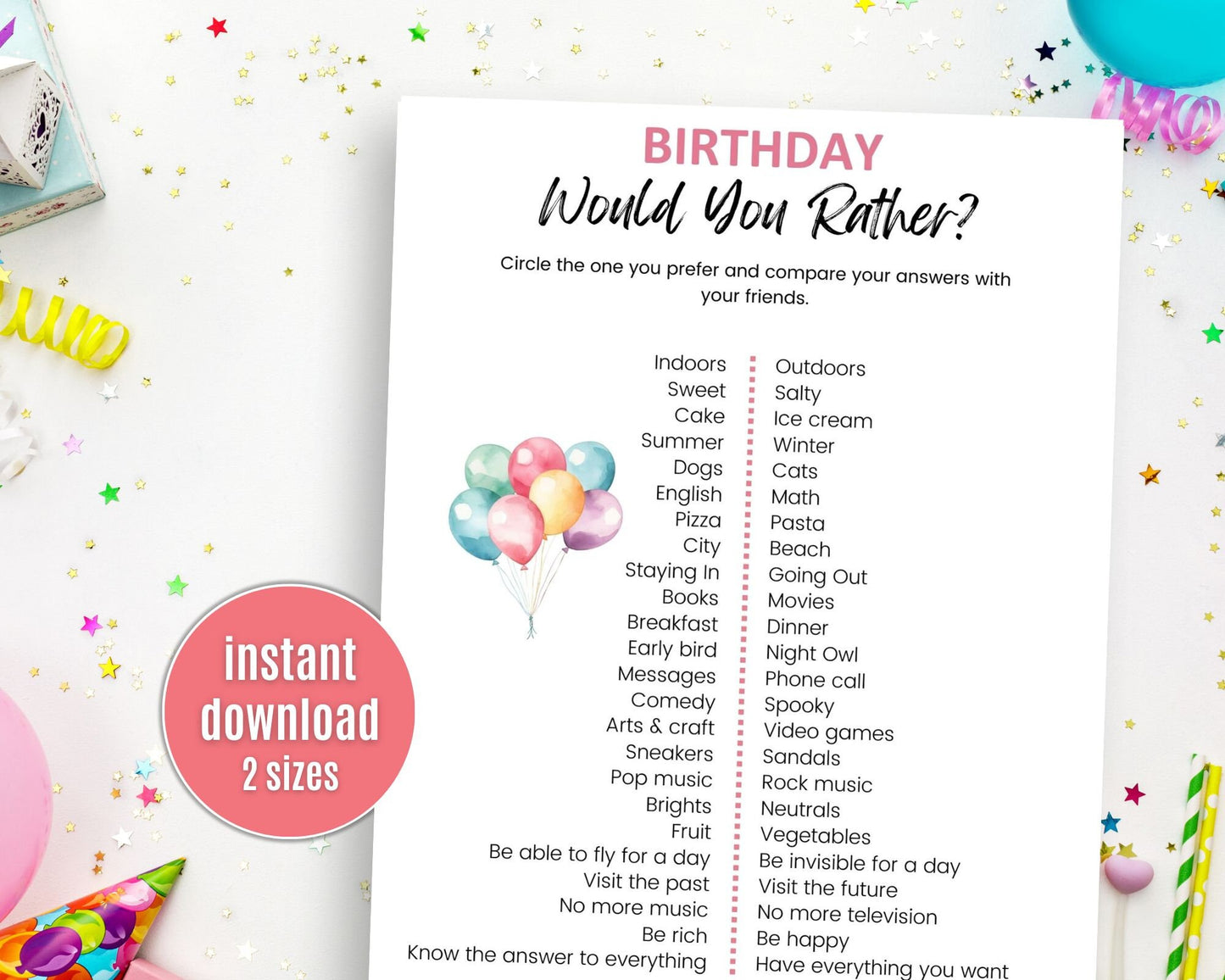 Would You Rather Birthday Party Game - Simplify Create Inspire